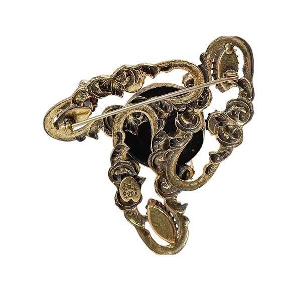 1960s Original by Robert Asymmetrical Brass  Glass Cabs & Rhinestone Pin Brooch - Picture 2 of 3